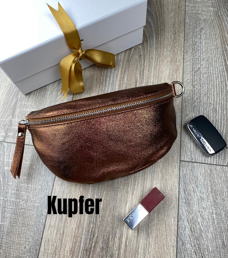 Bum Bag Leather Gold , Bum Bag Leather Silver Kupfer