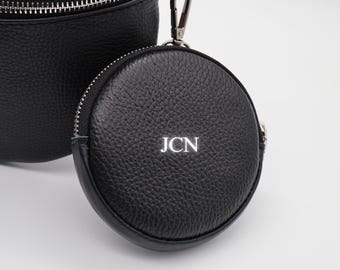Personalisierte Münzgeldbeutel, Geschenk für sie , Geschenk für Frauen ,Rundes Leder-Münzportemonnaie ,Monogram Münzbeutel , Münzgeldbeutel,
