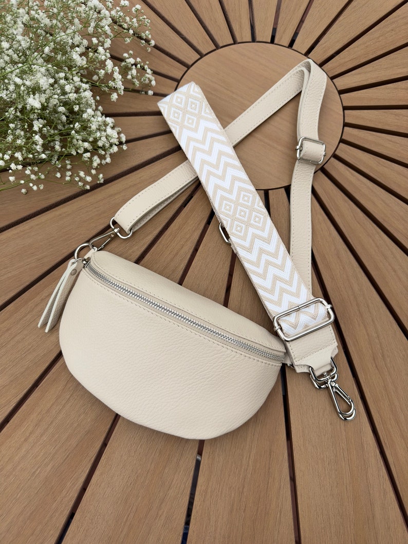 Women's bum bag with wide shoulder strap, belt bag, women's shoulder bag, women's bum bag leather, bum bag beige Beige Nr.8