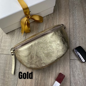 Sac banane cuir doré, sac banane cuir argent Gold