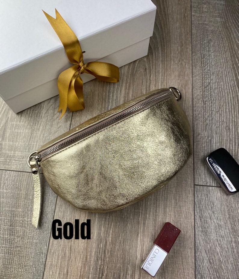 Sac banane cuir doré, sac banane cuir argent Gold