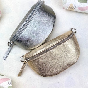 Sac banane femme, sac banane cuir doré, sac banane cuir argenté, sac ceinture, sac bandoulière cuir femme