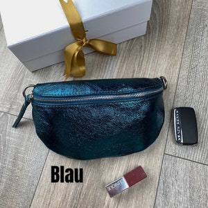 Bum Bag Leather Gold , Bum Bag Leather Silver Blue