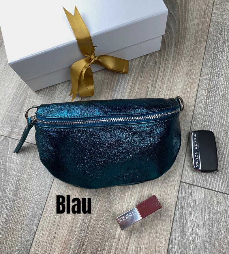 Sac banane cuir doré, sac banane cuir argent Blue