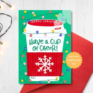Christmas Cup of Cheer Gift Card Holder, Holiday Printable, Holiday Gift Card, Holiday coffee gift, Instant Download, Xmas gift, Hot Cocoa