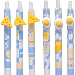 Conjunto de canetas fofas de 6 peças, ovo e queijo, conjunto de canetas neutras, canetas de sensação Kawaii, artigos de papelaria fofos, material escolar exclusivo, presente para crianças, material escolar