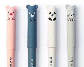 Set of 4 Cute Kawaii Pens, Cat Stationery Pig Bear Panda, Animal Stationery, Kawaii Gel Ink Pen Ballpoint, Student Pens, Office Supplies