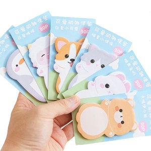 Kawaii Sticky Notes, 6 Pack Cartoon Animal Sticky Note Kawaii Markers Flags Memo Pads Small Sticky Memo Pad Dog Cat Rabbit Bear Shape