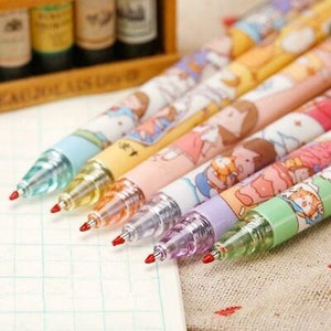 2pcs cute pen set, Kawaii cartoon character, Japanese girl stationary, Cute clicker gel pen