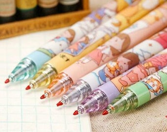 2pcs cute pen set, Kawaii cartoon character, Japanese girl stationary, Cute clicker gel pen
