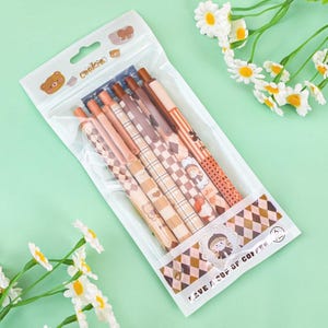 Ensemble de 6 stylos clicker, biscuits ours kawaii, ensemble de stylos kawaii, papeterie mignonne, fournitures scolaires kawaii, cadeaux mignons pour enfants, Binky Bay
