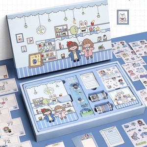 Scatola artigianale per diario per bambini, scrapbooking Kawaii, set di nastri Washi carini, adesivi Kawaii, regalo carino per bambini, forniture di diario, regali per bambini
