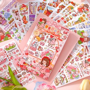 Foglio di adesivi Washi, set da 15 fogli, regali carini, foglio di adesivi kawaii per Bullet Journal Scrapbooking, diario fai da te, cancelleria coreana