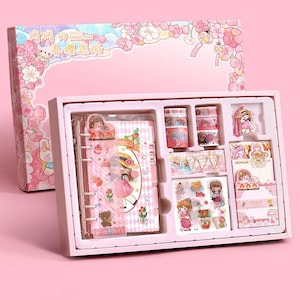 Scatola artigianale per bambini, grazioso scrapbooking, set di nastri washi kawaii, adesivi kawaii, grazioso regalo per bambini, forniture per diari, regali artigianali per bambini