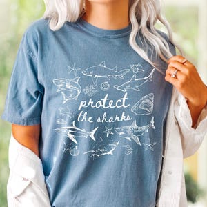 Comfort Colors® Protect The Sharks T-Shirt, Ocean Conservation Shirt, Shark Lover Gift, White Shark Shirt, Marine Life Shirt, Shark Shirt