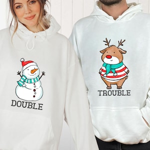 Double Trouble Sweatshirt, Couple Matching Christmas Hoodies, Funny Couples Sweaters, Christmas Vacation Sweatshirt, Family Christmas Hoodie