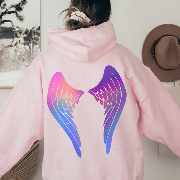 Angel Wings Sweatshirt, Colorful Wings Sweater, Cute Woman Wings Shirt, Cool Mum Shirt, Trendy Hoodie, Gift For Girlfriend, Back Print Shirt