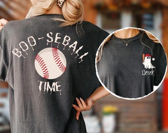 Comfort Colors Custom Halloween Baseball Shirt: Spooky Ghost Coach Tee, Booseball Time