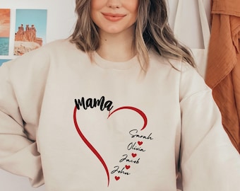 Custom Mama Heart Sweatshirt, Personalized Names Hoodie, Mother's Day Gift