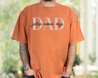 Comfort Colors Custom Dad Shirt: Personalized Kids' Names on Sweatshirt