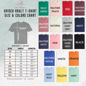 a t - shirt size chart with different colors
