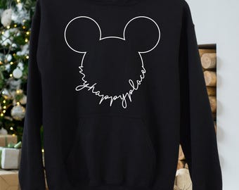 Disney Happy Place Sweatshirt, Disney Mickey Head Hoodie, Disney Trip Sweatshirt, Disneyland Hoodie, Mickey  Sweat, Gift For Disney Lovers
