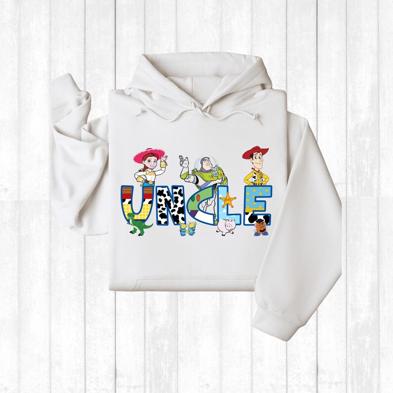 a white hoodie with a cartoon character on it