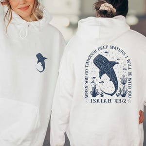 Christian Whale Shark Hoodie, Isaiah 43:2 Bible Verse, Coastal Faith