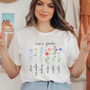 Mom's Garden Shirt, Custom Floral Mom Shirt, Mothers Day Shirt, Cute Flower Shirt, Personalized Mom Shirt, Custom Mom Gift, Custom Names Tee