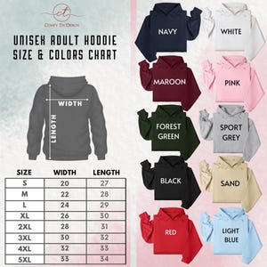 a women's hoodie size and colors chart