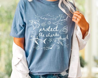 Comfort Colors Protect Sharks T-Shirt: Ocean Conservation Tee, Shark Lover Gift
