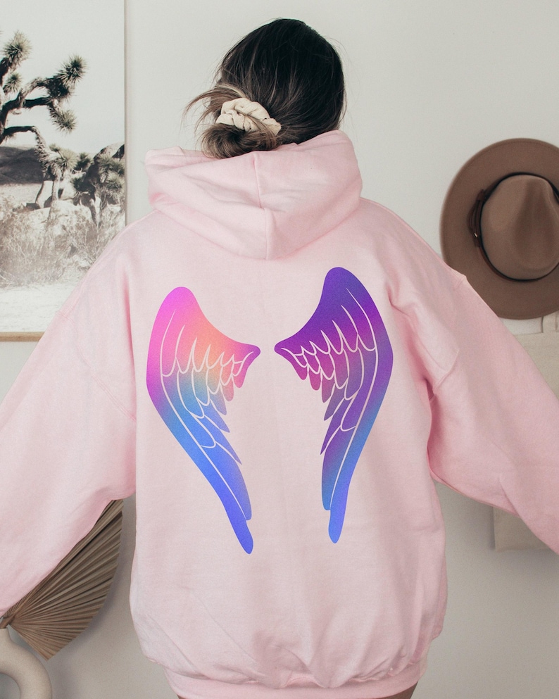 Angel Wings Back Print Sweatshirt: Trendy Woman's Hoodie image 1