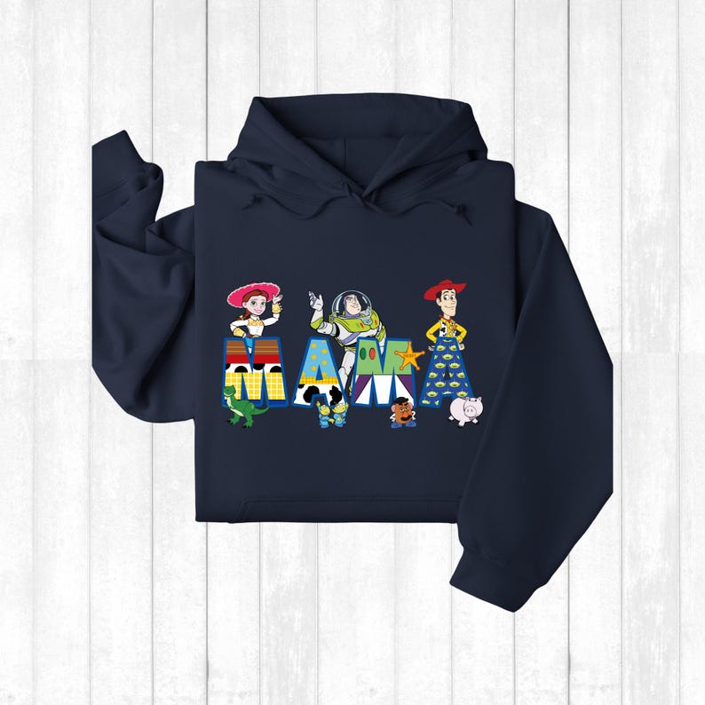 a blue hoodie with cartoon characters on it
