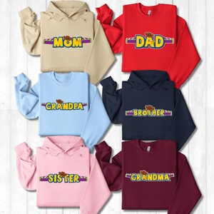 a group of sweatshirts with the word's on them
