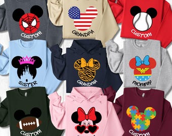 Disney Matching Hoodies, Mickey Mouse Sweatshirt, Minnie Mouse Hoodie, Disney Trip Sweatshirt, Disneyland Hoodie, Gift For Disney Lovers