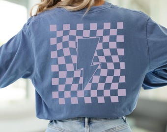 Checkerboard Lightning Bolt T-Shirt, Comfort Colors Sweatshirt