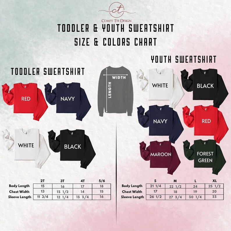 a chart showing the sizes of youth and youth sweatshirts