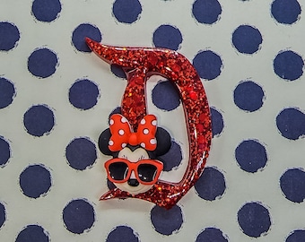 Minnie Mouse Red Glitter Mix Classic Retro Classic Disneyland D Resin Pin Brooch Keychain Magnet Necklace Jewelry Disney Land Walt Disney