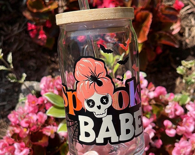 Featured listing image: Spooky Babe Glass with Lid and Straw
