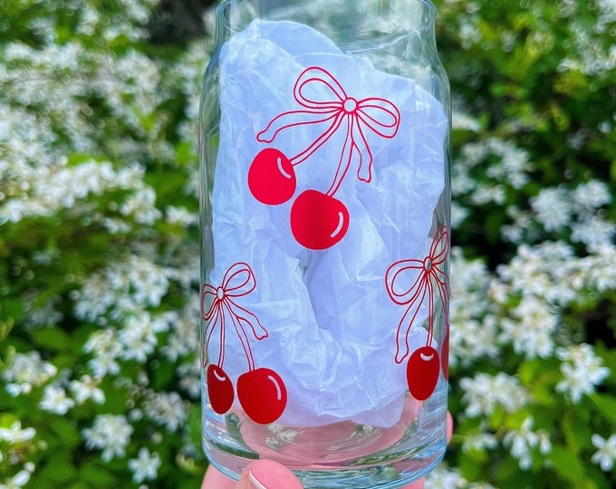 Featured listing image: Cherry Coquette Bow Libbey Glass Cup