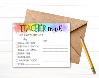 Rainbow Teacher Mail - Positive Teacher Note - Teacher Report - Good Teacher Report - Positive Teacher Communication - Note from the Teacher