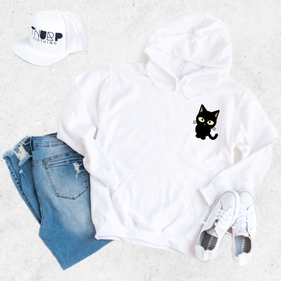 Black Cat Front Back Printed Hoodie Black Cat Cartoon Etsy