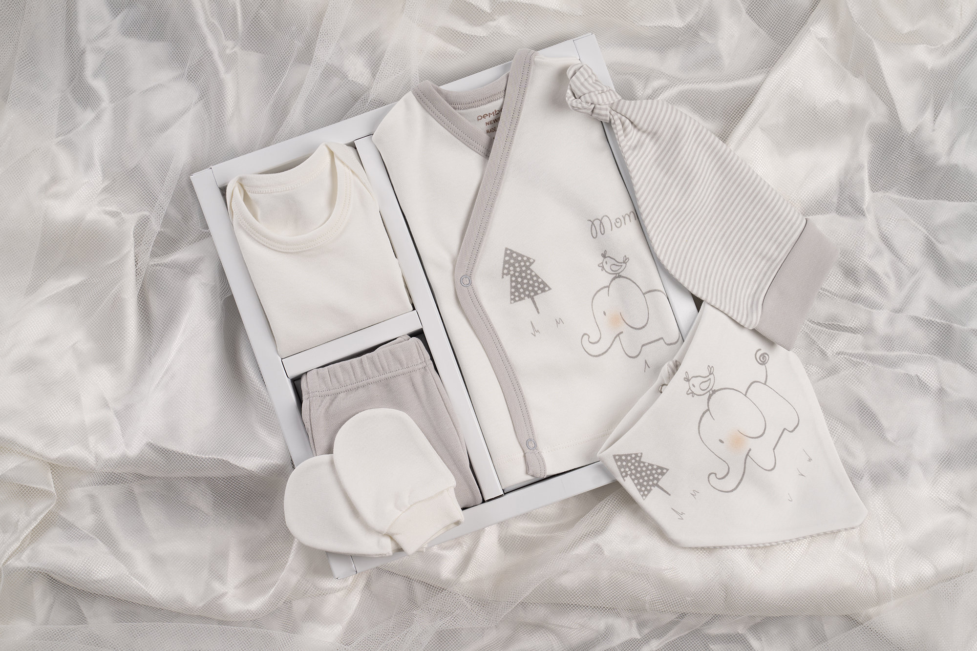 Organic Cotton Newborn Gift Set: Elephant Layette Bundle with Premium Gift Box