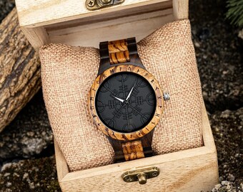 Orologio da uomo Vikings, orologio in legno per uomo, orologio in legno inciso, orologio personalizzato, regalo di anniversario per lui, regalo per la festa del papà per papà