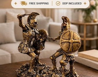 Achilles Hector Statue Set, Bronze Style Warrior Sculpture, Greek Mythology Decor
