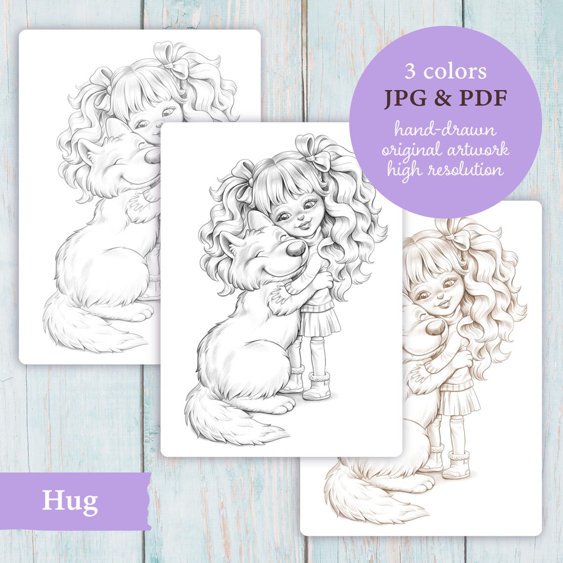 Hug | Premium Coloring Page for Adults and Kids. High Resolution Hand ...
