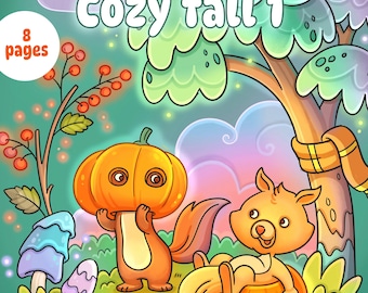 Cozy fall coloring pages for comfy moments, digital coloring for everyone, cute coloring book with fall vibes