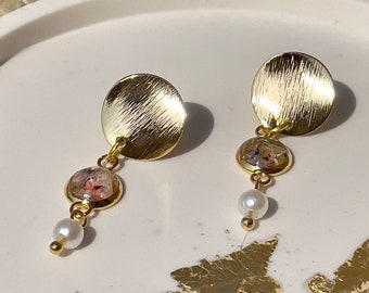 Earrings with real dried flowers - brass with 18k gold coating - stainless steel connectors