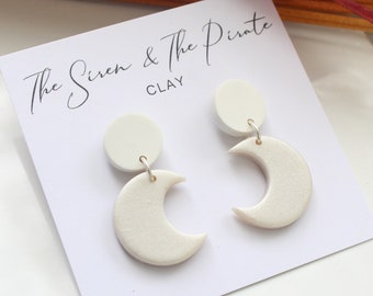 Silver Shimmer Moons | Clay Earring | Halloween Jewelry