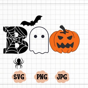 Boo SVG, Halloween SVG, Ghost SVG, Spooky Svg, Pumpkin Svg, Spider Web Svg, Bat Svg, Png, Svg File for Cricut, Sublimation Designs Downloads